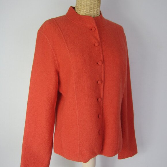 Talbots Women M Terracotta Orange LS Boiled Wool Short Cardigan Sweater Jacket - Picture 1 of 7